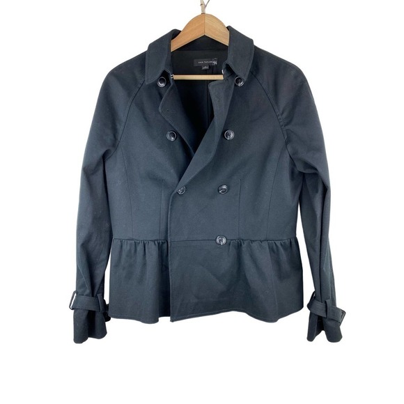Ann Taylor Size 12 Black Peplum Double Breasted Peacoat - Picture 1 of 6